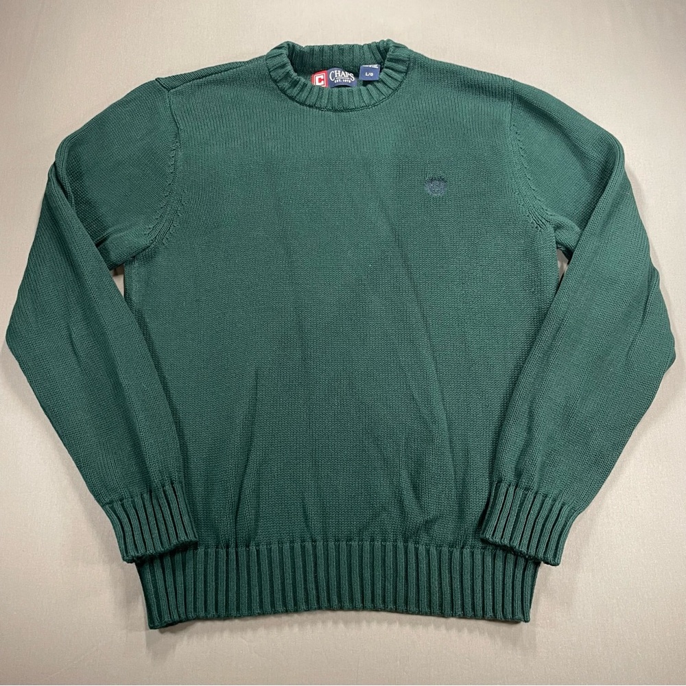 Chaps Crewneck 100% Cotton Knit Sweater; Ribbed Cuffs/Hem; Crest - Mens Large